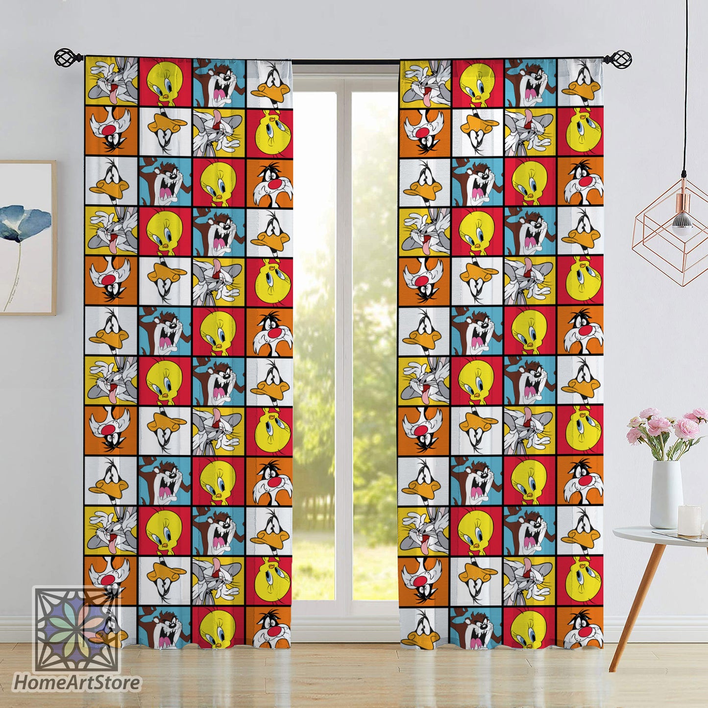 Bugs Bunny Curtain, Comic Cartoon Character Collage Curtain, Colorful Kids Room Curtain, Baby Gift