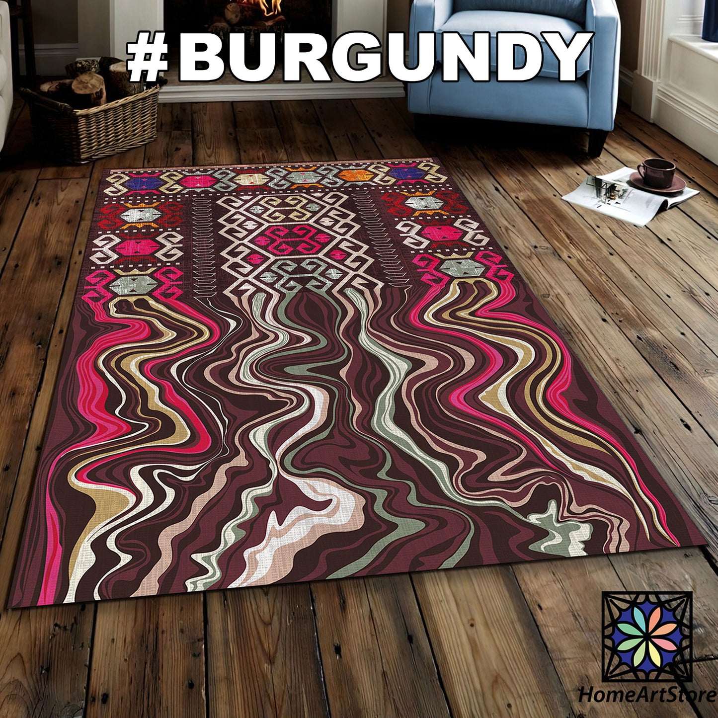 Melting Tribal Pattern Rug – Boho Abstract Carpet in Brown, Beige, Burgundy
