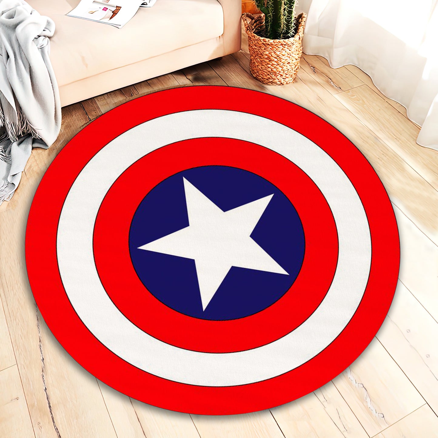 Captain America Shield Rug, Marvel Decor, Children Room Round Mat, Super Hero Carpet, Marvel Gift