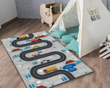 Car Pattern Rug, Kids Room Carpet, City Map Decor, Nursery Rug, Baby Gift
