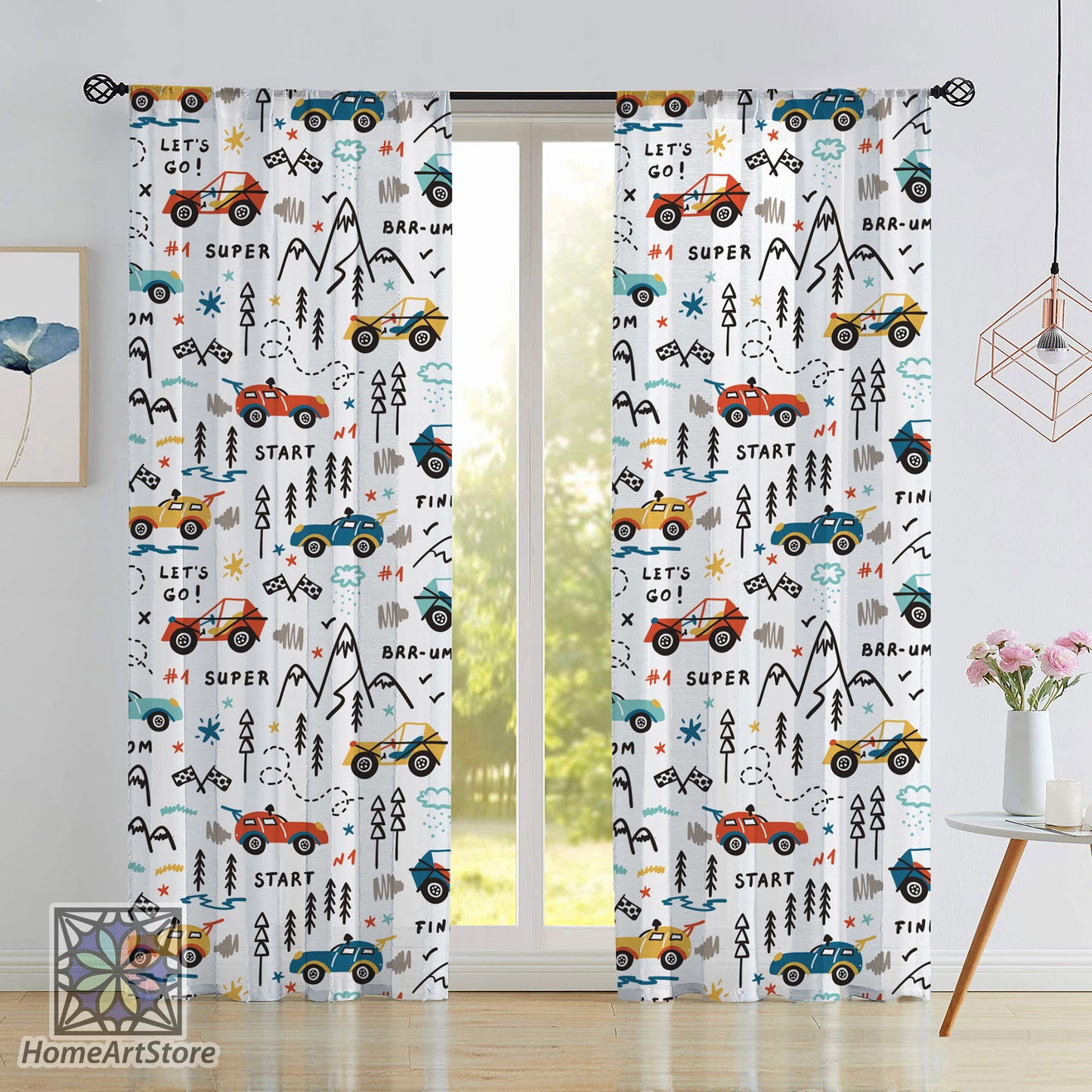 Car Truck Pattern Curtain, Colorful Car Themed Curtain, Children Room Curtain, Nursey Curtain, Boys Room Curtain