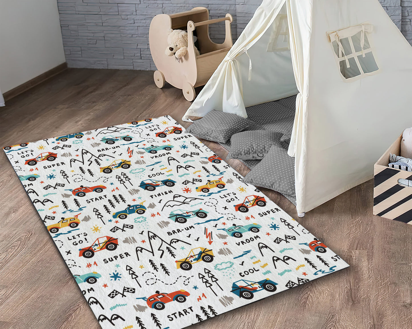 Race Car Rug, Kids Room Mat, Nursery Rug, Boys Room Carpet, Baby Gift