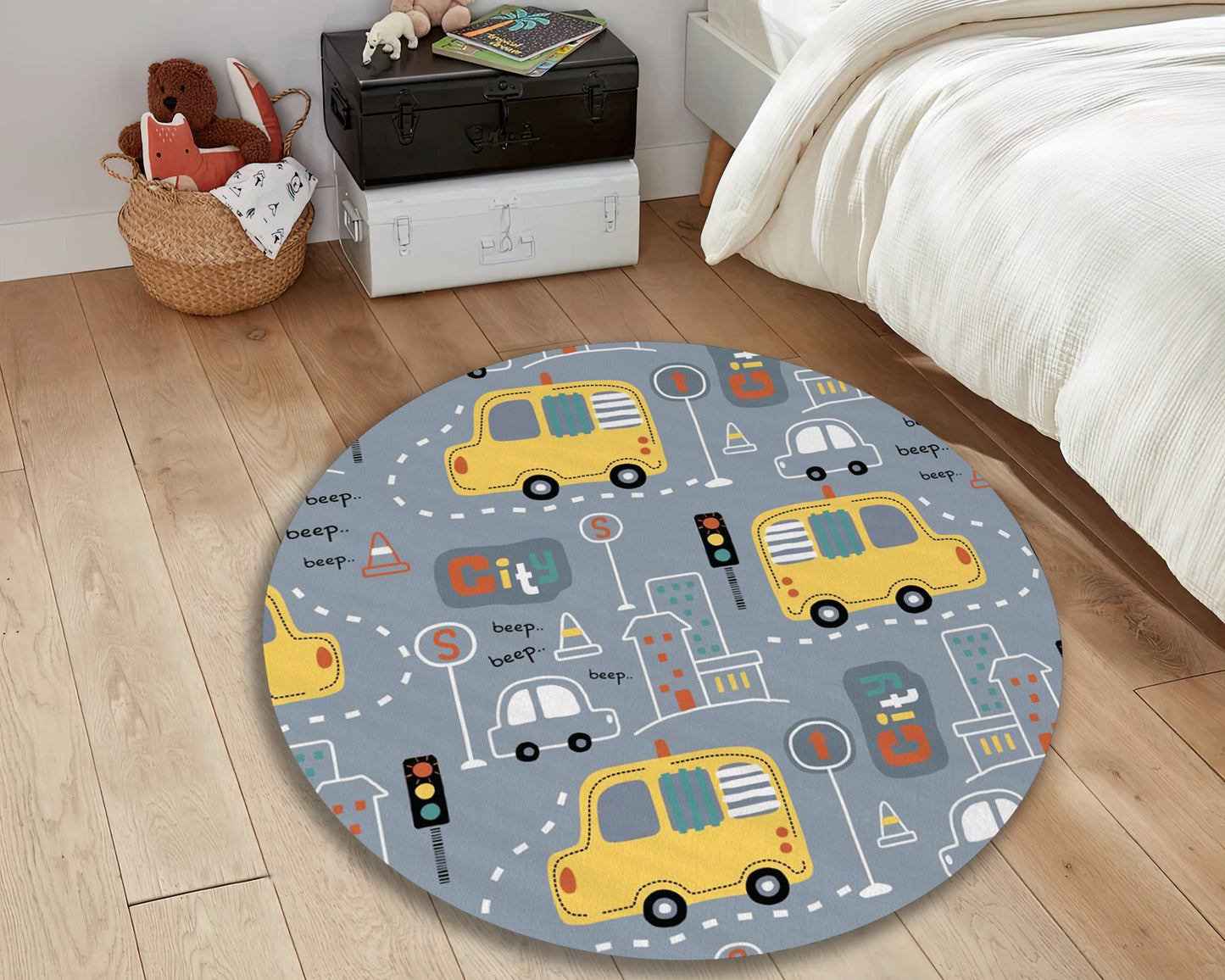 Cartoon Car Pattern Rug, Baby Play Mat, City Road Map Carpet, Nursery Rug, Baby Shower Decor