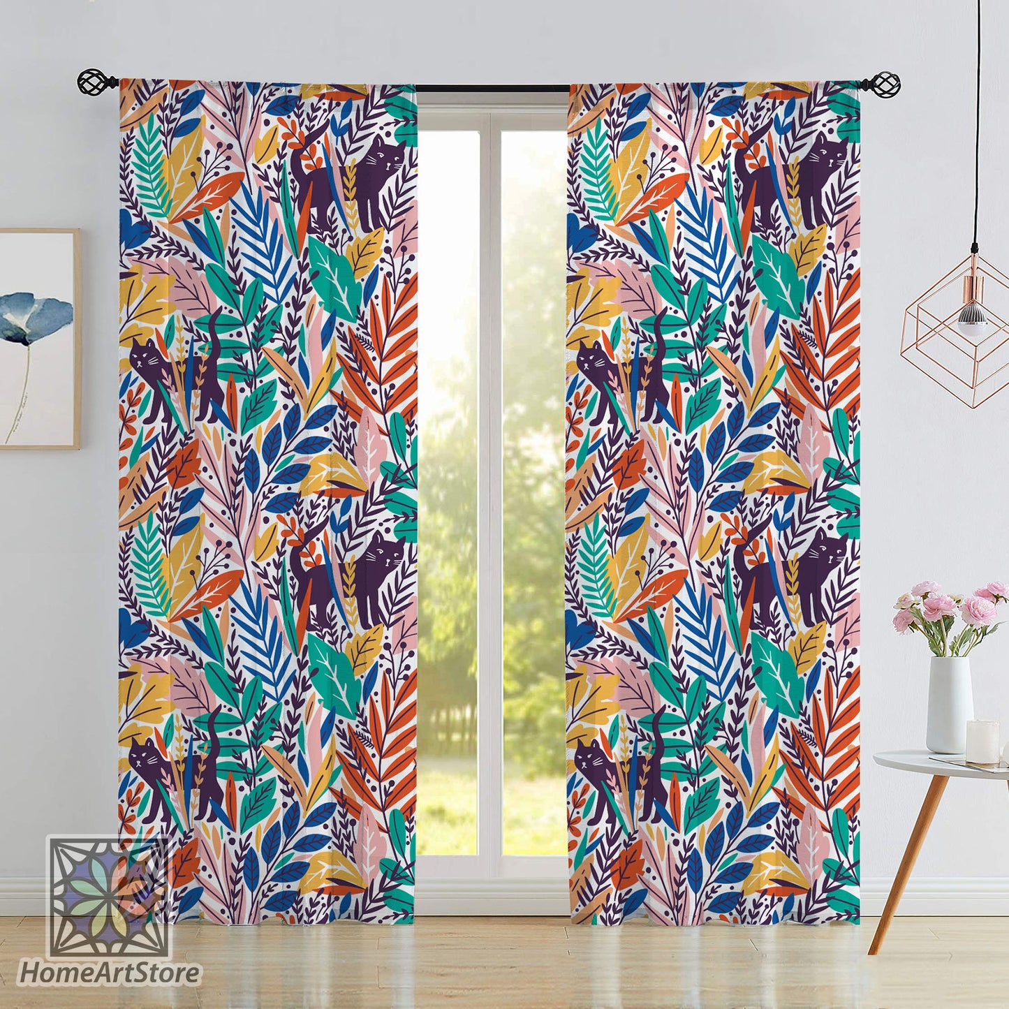Tropical Leaves Curtain, Jungle Curtain, Colorful Floral Curtain, Bohemian Decor, Living Room Curtain, Boho Curtain
