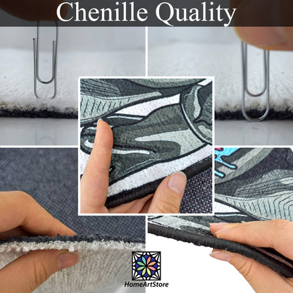 Bamyum Trunk Printed Carpet Chenille Print Machine Made 160 X 230 Cm, Machine Washable Carpet Living Room, Vintage Carpet Bedroom, Antibacterial Anti-Slip Underlay Kitchen Green Carpet