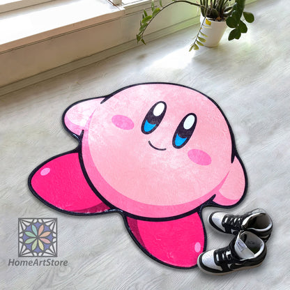 Kirby Rug, Pink Anime Carpet, Kawaii Mat for Girl Room, Kid’s Anime Decor, Gamer Girl Gift