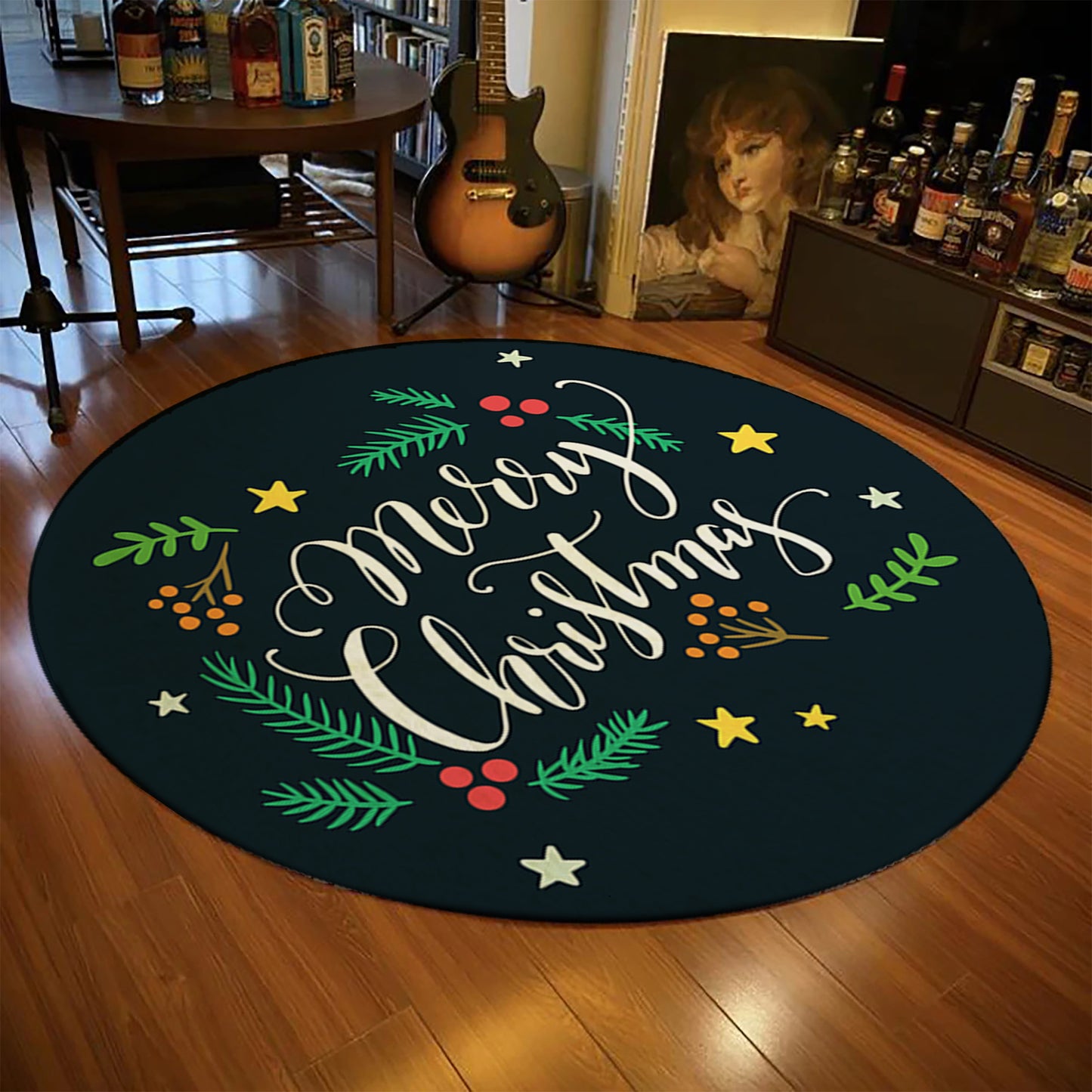 Christmas Round Rug, Noel Decor, Merry Christmas Carpet, Christmas Tree Mat, Doormat, New Years Gift