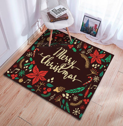 Merry Christmas Texted Rug, Christmas Ornament Patterned Carpet, Entryway Mat, Christmas Gift