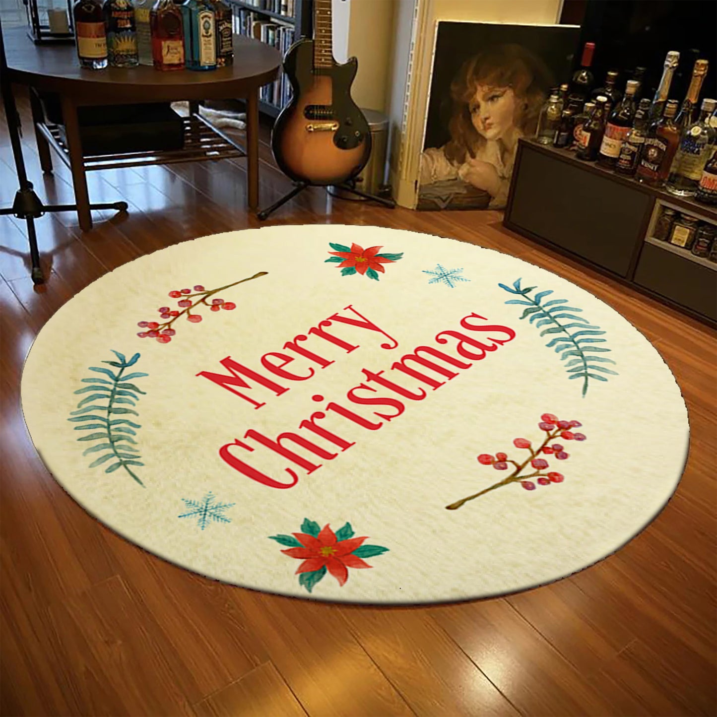 Merry Christmas Text Rug, Doormat, Entryway Round Area Mat, Holiday Decor, Noel Rug, Party Gift