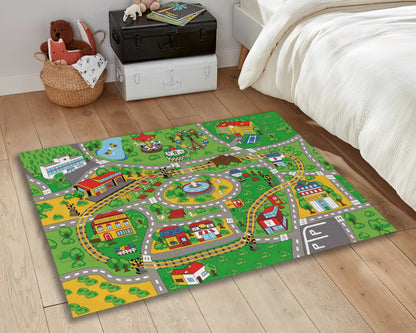 Colorful City Printed Rug, Children Room Carpet, Nursery Play Mat, Play Room Rug