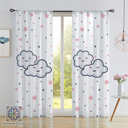 Cloud Themed Curtain, Star Pattern Curtain, Baby Room Curtain, Cute Kids Room Decor, Baby Shower Gift