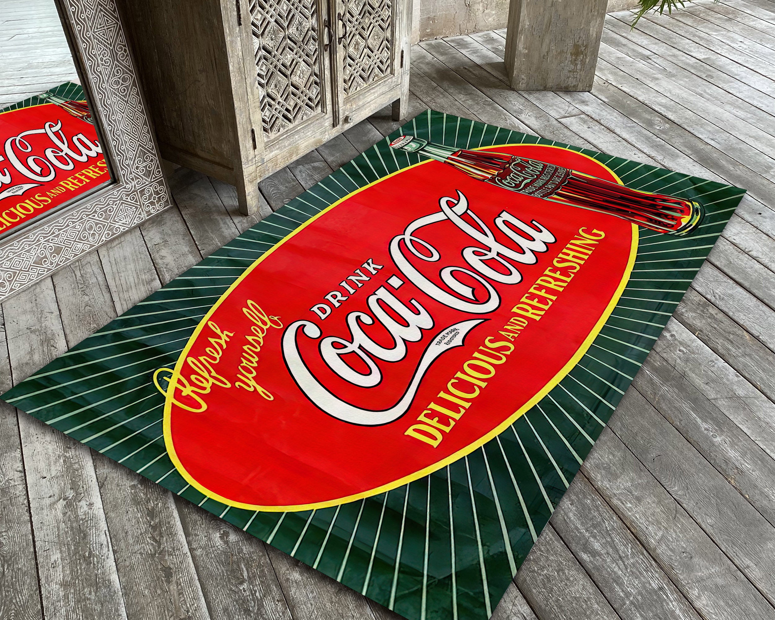 Coca Cola Rug, Vintage Kitchen Mat, Coke Brand Area Carpet, Retro Drin ...