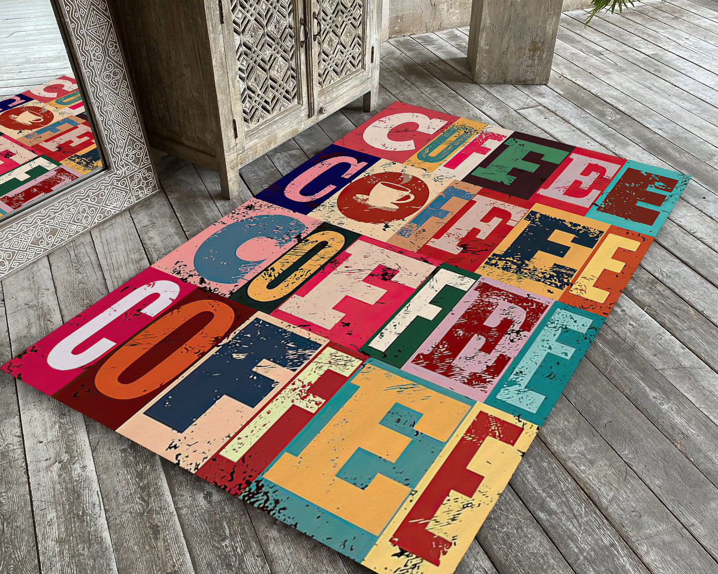 Colorful Coffee Rug, Kitchen Carpet, Dining Room Decor, Bar Mat, Coffee Text Rug