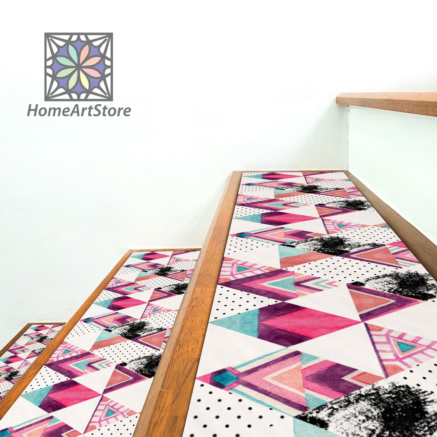 Colorful Diamond Stair Rug, Geometric Pattern Stair Mats, Non-Slip Stair Step Rugs, Bohemian Decor