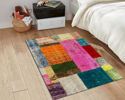 Colorful Patchwork Rug, Ethnic Carpet, Living Room Mat, Boho Style Carpet