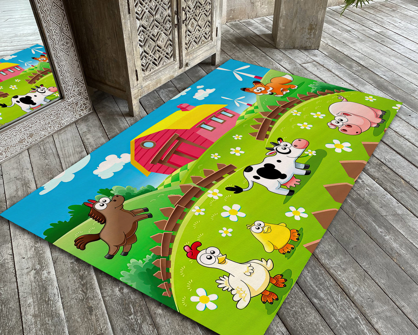 Farm Rug, Kids Room Carpet, Farm Animal Themed Mat, Nusrey Play Mat