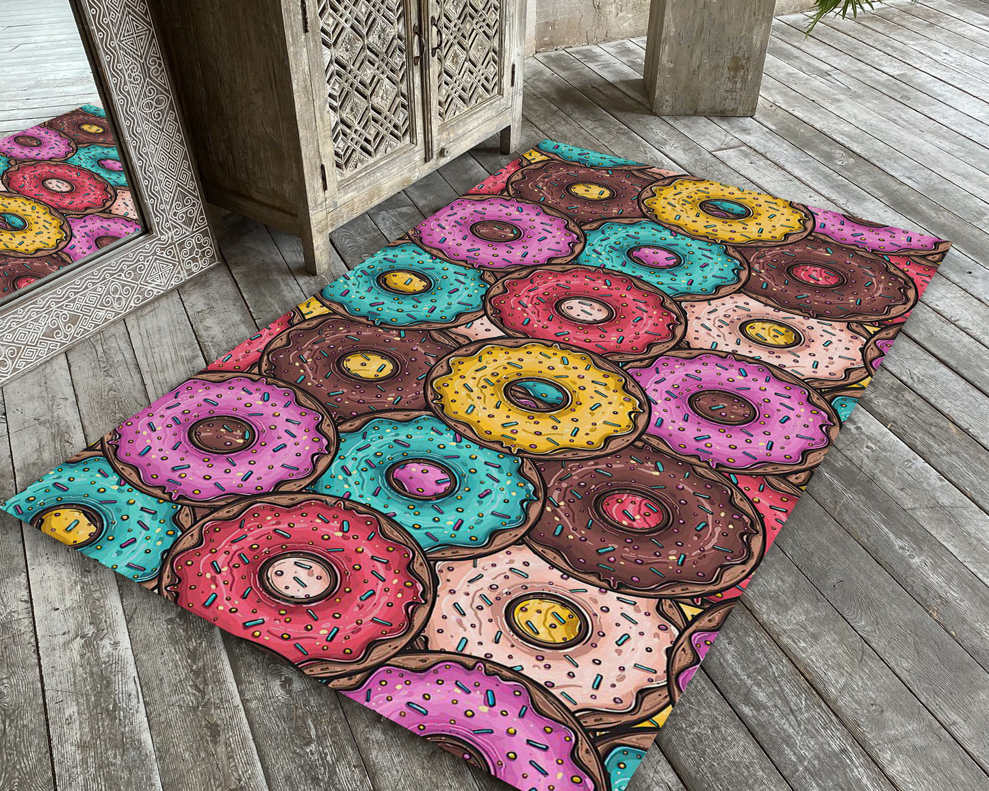 Donut Rug, Doughnut Shaped Mat, Colorful Kitchen Carpet, Yummy Donut Rug, Dining Room Decor