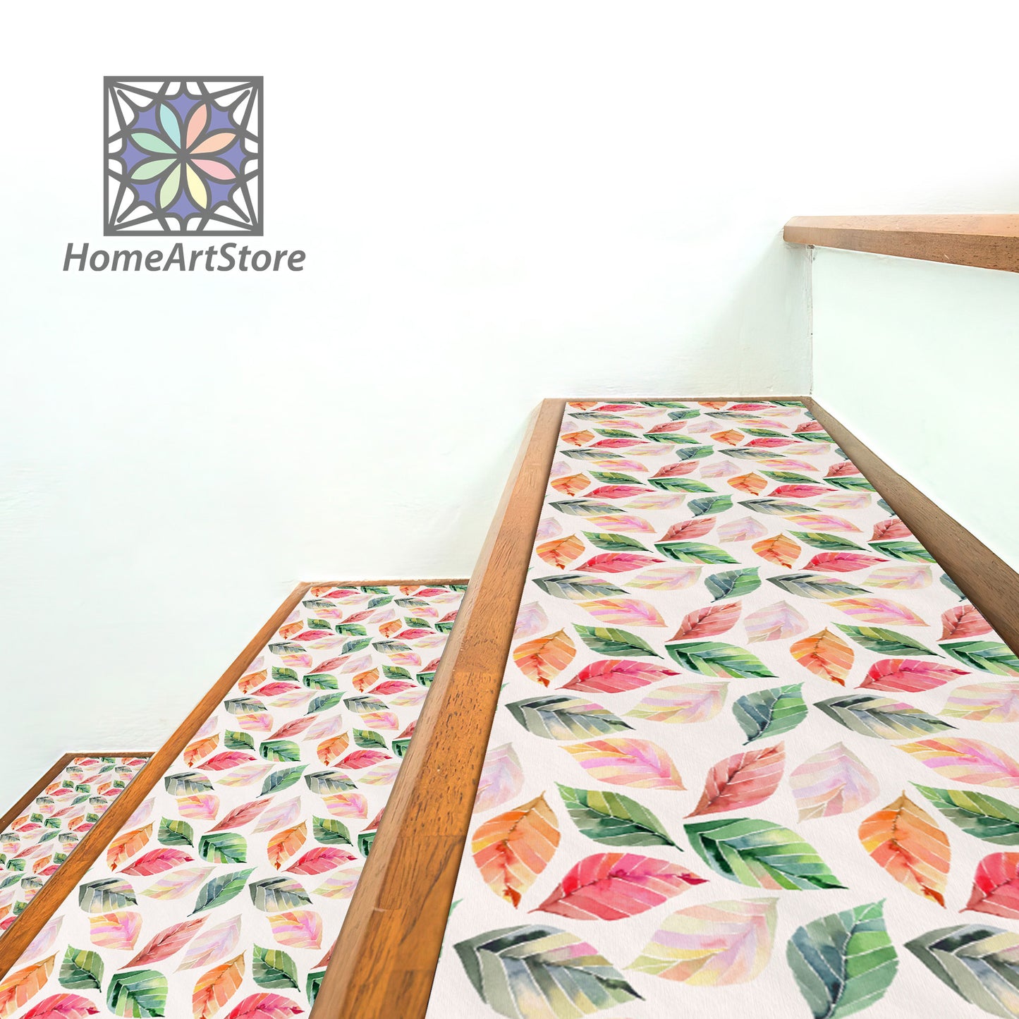 Colorful Leaves Pattern Stair Rugs, Leaf Step Mats, Modern Stair Tread Carpet, Leaf Theme Stair Decor