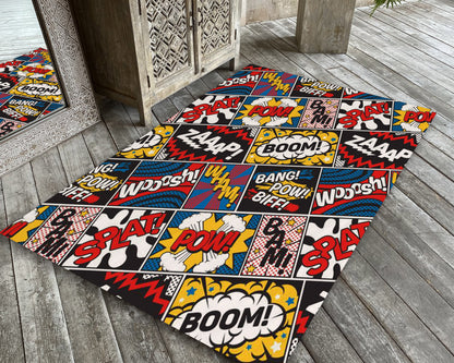 Colorful Pop Art Rug, Retro Graffiti Carpet, Living Room Rug, Comic Mat, Iconic Decor