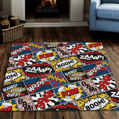 Pop Art Rug, Superhero Comic Carpet, Cool Teenage Room Decor, Colorful Movie Mat