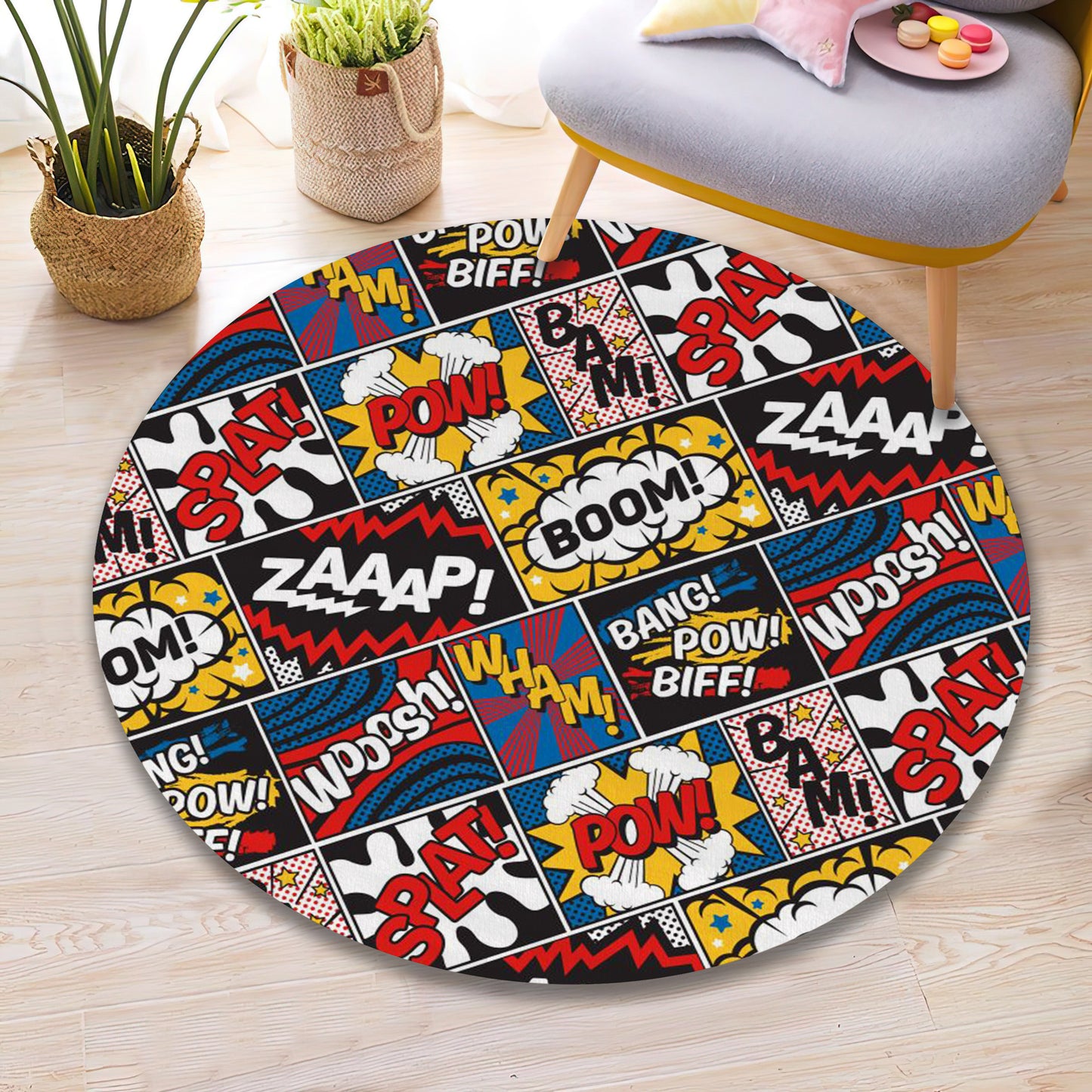 Pop Art Rug, Superhero Comic Carpet, Cool Teenage Room Decor, Colorful Movie Mat