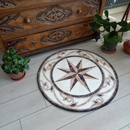 Compass Medallion Rug, 3D Vintage Compass Carpet, Office Decor, Luxury Living Room Mat
