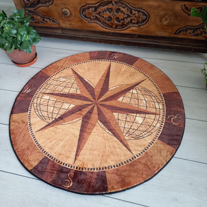 World Themed Rug, Compass Round Carpet, Entryway Mat, Yacht Decor, Housewarming Gift