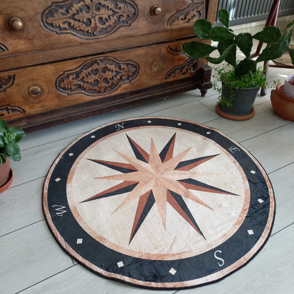 Compass Rug, Entrance Mat, 3D Real Looking, Office Decor, Yacht Round Carpet