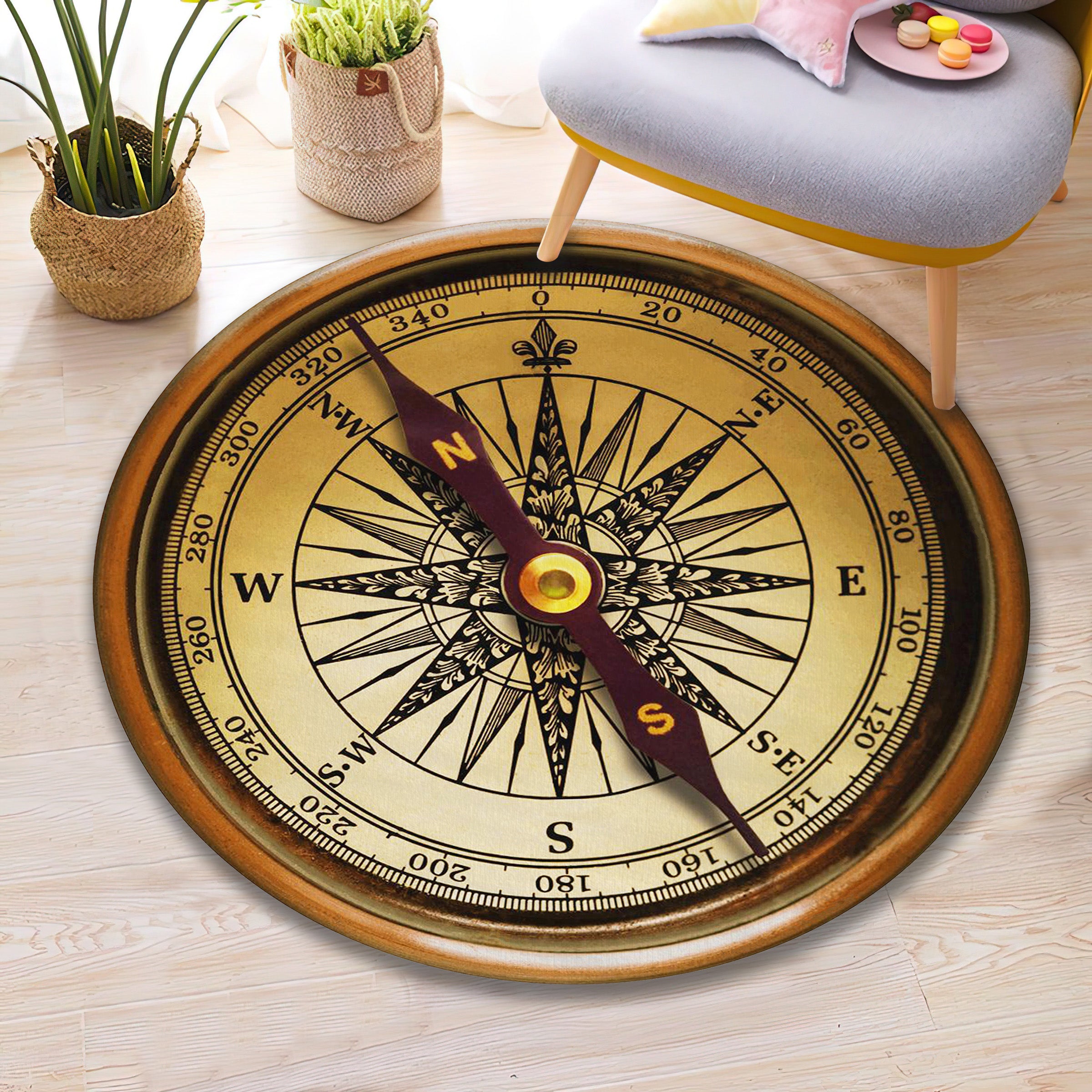 Enhance Your Office Decor with a 3D Compass Rug - Yacht-Inspired Round ...