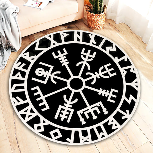 Protection Symbol Rug, Black and White Compass Mat, Viking Compass Carpet, Entryway Decor