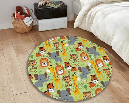 Cute Animal Pattern Rug, Colorful Nursery Mat, Kids Room Carpet, Baby Shower Decor, Baby Gift