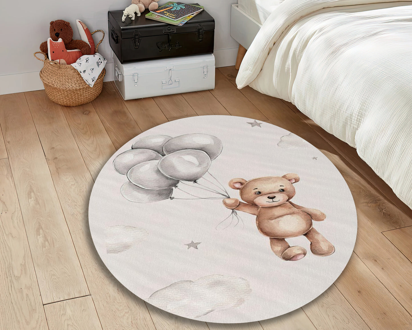 Cute Bear Rug, Balloons Themed Carpet, Play Room Carpet, Baby Room Decor, Baby Gift