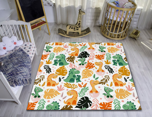 Colorful Dino Rug, Dinosaur Carpet, Baby Shower Decor, Children Room Rug, Toddler Mat
