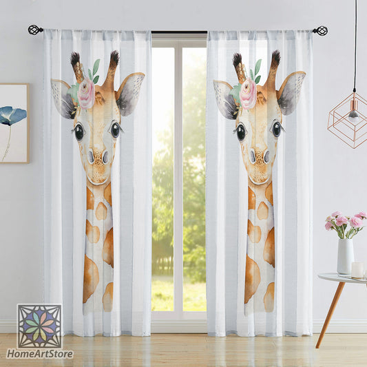 Cute Giraffe Themed Curtain, Animal Girl Room Curtain, Children Room Decor, Nursery Curtain, Baby Shower Gift