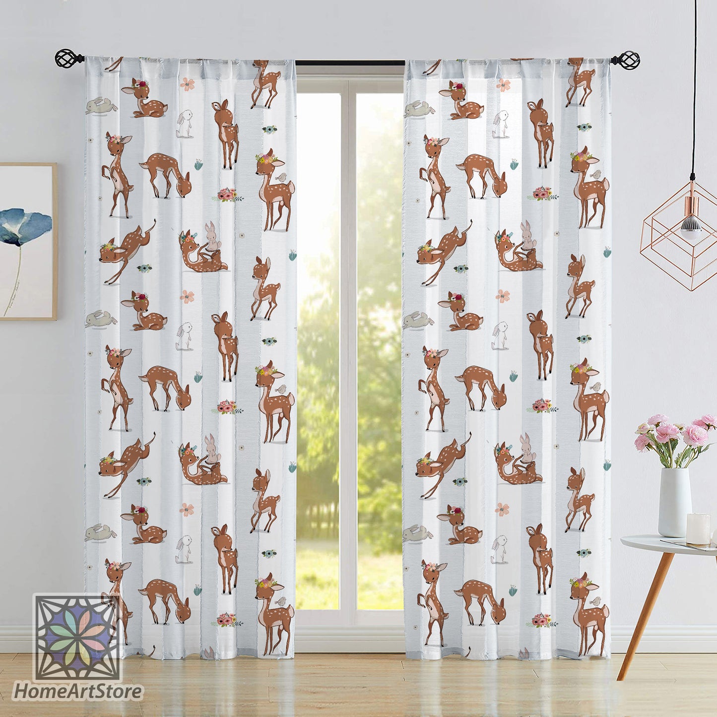 Deer and Rabbit Pattern Curtain, Cute Baby Room Curtain, Nursery Decor, Kids Play Curtain, Newborn Gift
