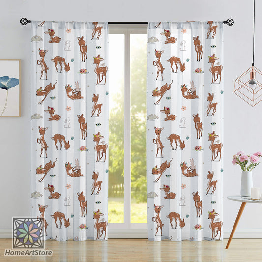 Deer and Rabbit Pattern Curtain, Cute Baby Room Curtain, Nursery Decor, Kids Play Curtain, Newborn Gift