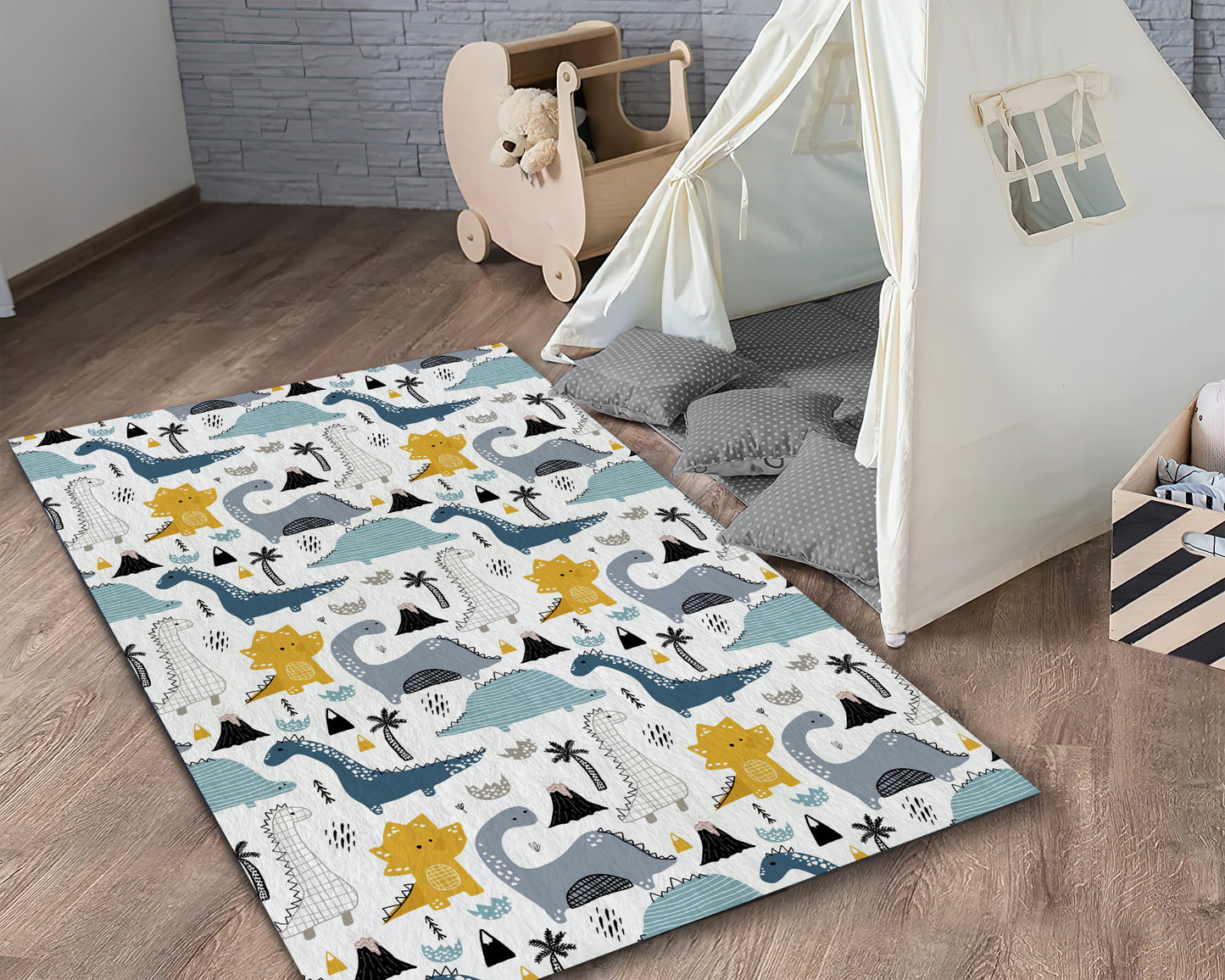 Dino Pattern Rug, Dinosaurs Carpet, Nursery Animal Decor, Baby Shower Mat, Baby Gift