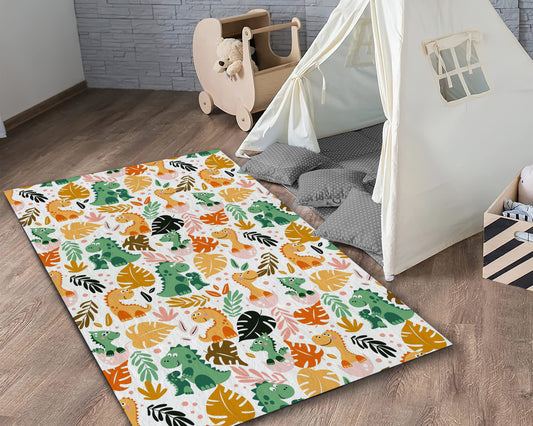 Colorful Dinosaur Rug, Cute Dino Nursery Mat, Baby Room Decor, Baby Gift
