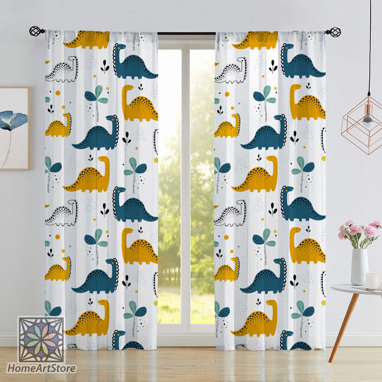Dinosaurs Pattern Curtain, Cute Baby Room Curtain, Nursery Curtain, Animal Themed Curtain, Baby Gift