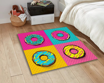 Colorful Donut Themed Rug, Doughnut Mat, Kitchen Carpet, Dining Room Decor