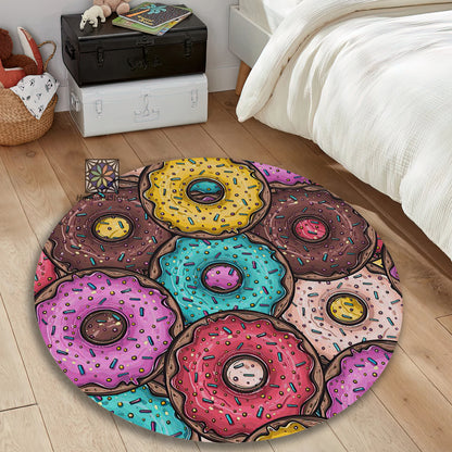 Cute Donut Pattern Rug, Doughnut Carpet, Colorful Kitchen Round Mat