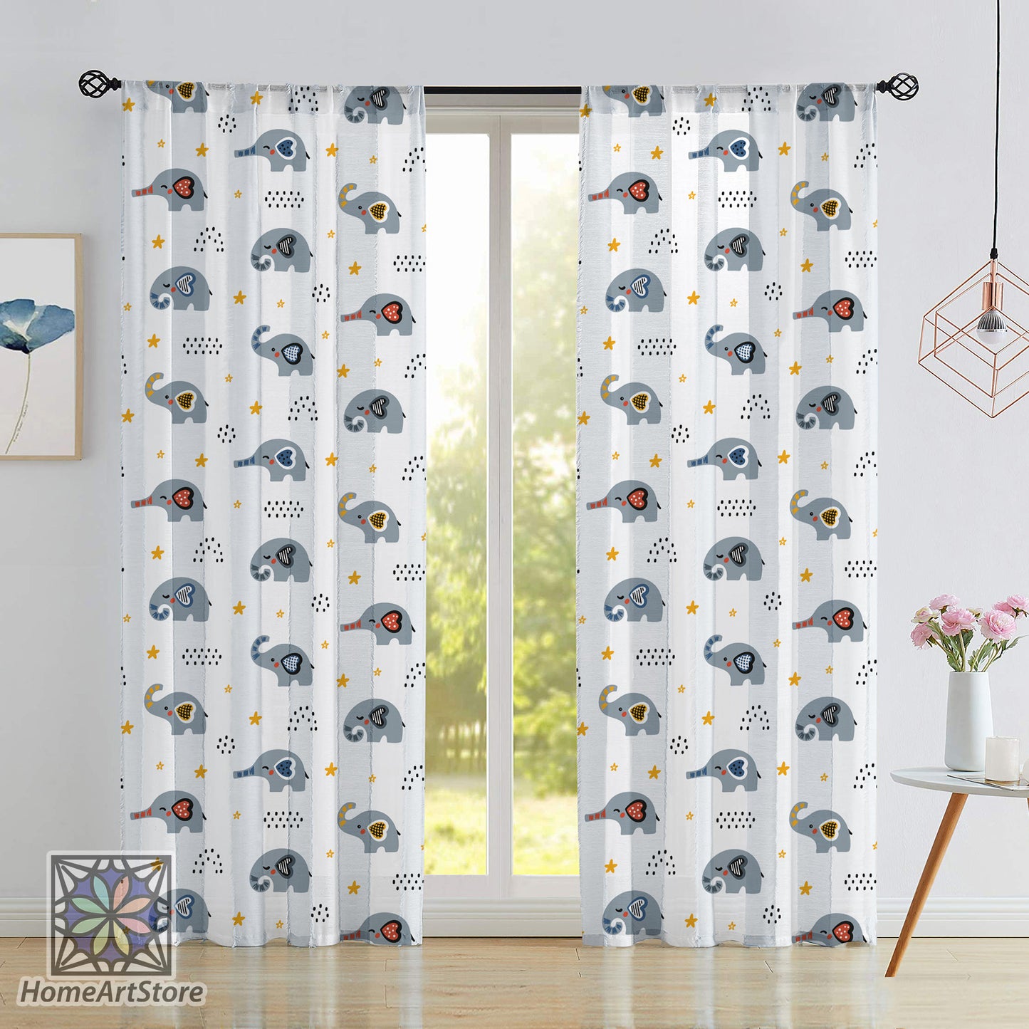 Cute Baby Elephants Pattern Curtain, Cartoon Animal Printed Curtain, Kids Room Curtain, Birthday Gift