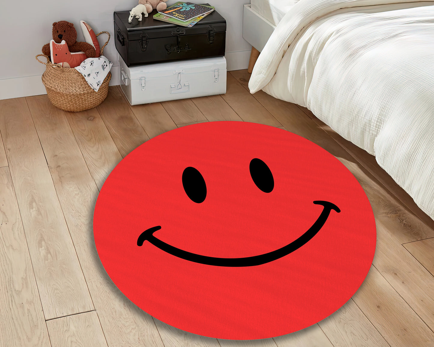 Cute Emoji Rug, Baby Room Mat, Smiley Face Carpet, Cheery Expression Decor