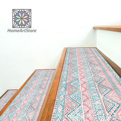 Ethnic Pattern Stair Rugs, Boho Stair Rug, Bohemian Decor, Colorful Tribal Stair Step Mats, Geometric Stair Treads Carpet
