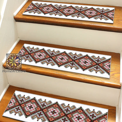 Ethnic Pattern Stair Rugs, Tribal Themed Stair Step Mats, Boho Style Stair Carpet, Entrance Stair Rug