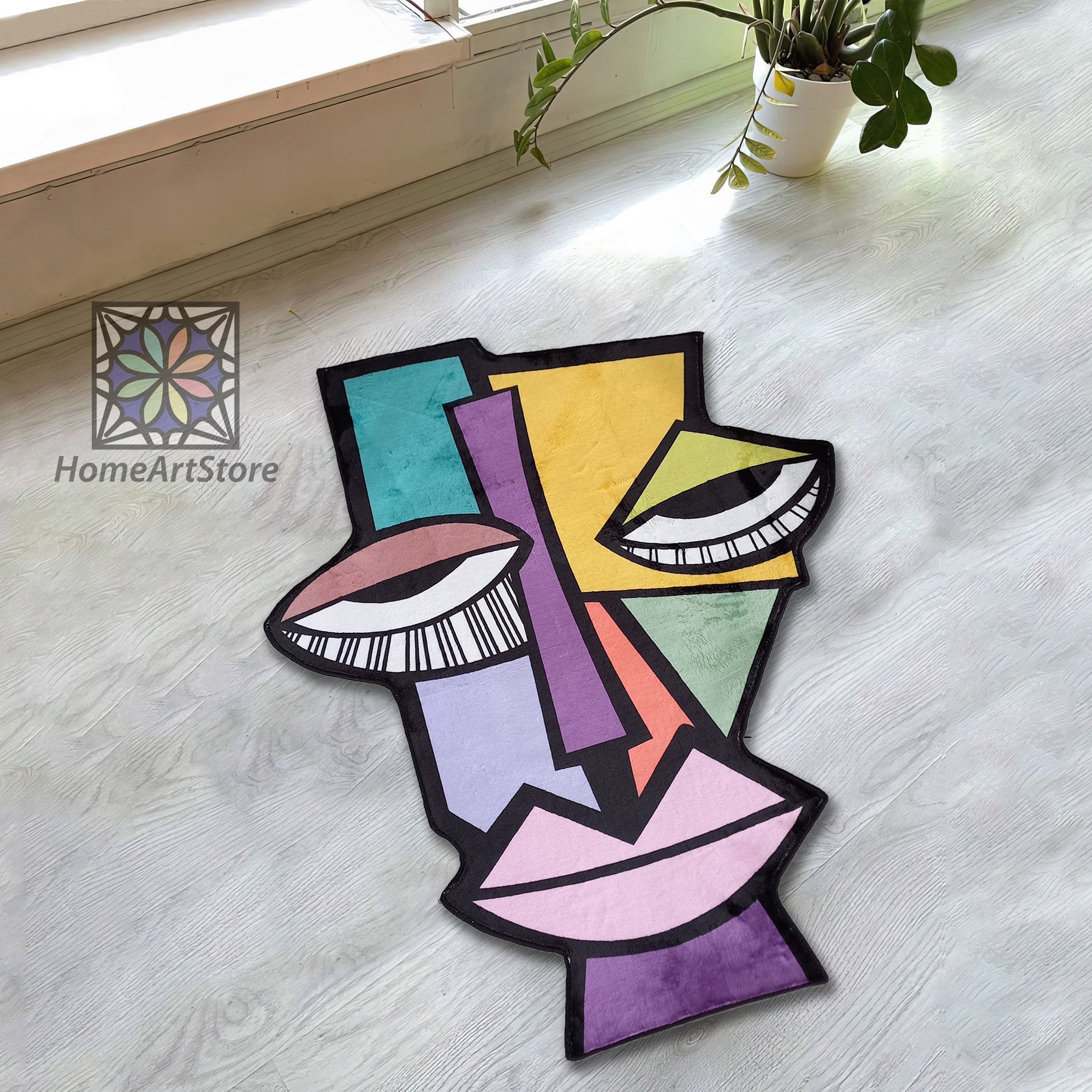 Face Rug Craft Face Line Art Rug - Minimalist Home Decor with Geometric Design Mat fo ...