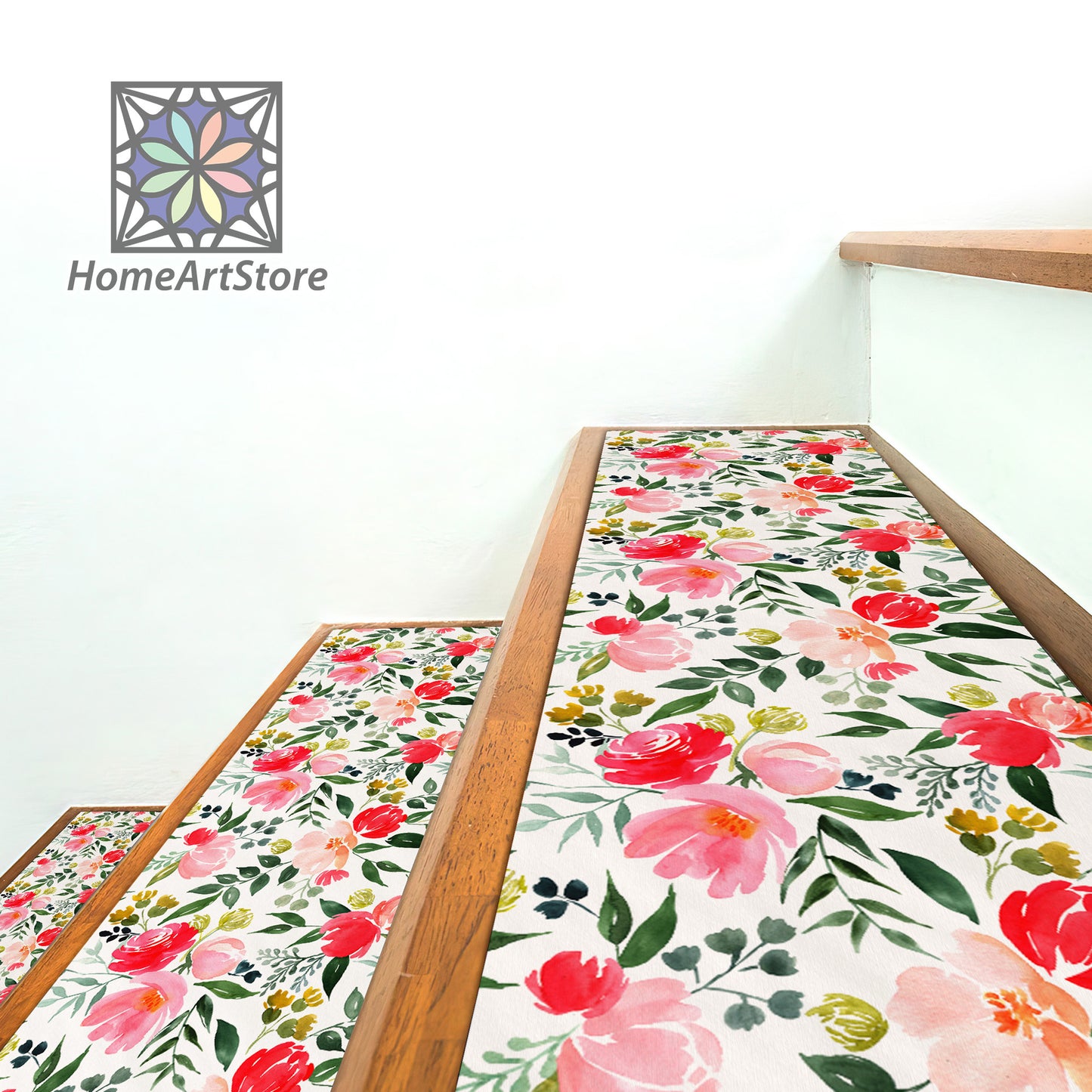 Floral Pattern Stair Rugs, Boho Style Decor, Modern Stair Step Carpet, Minimal Step Rugs