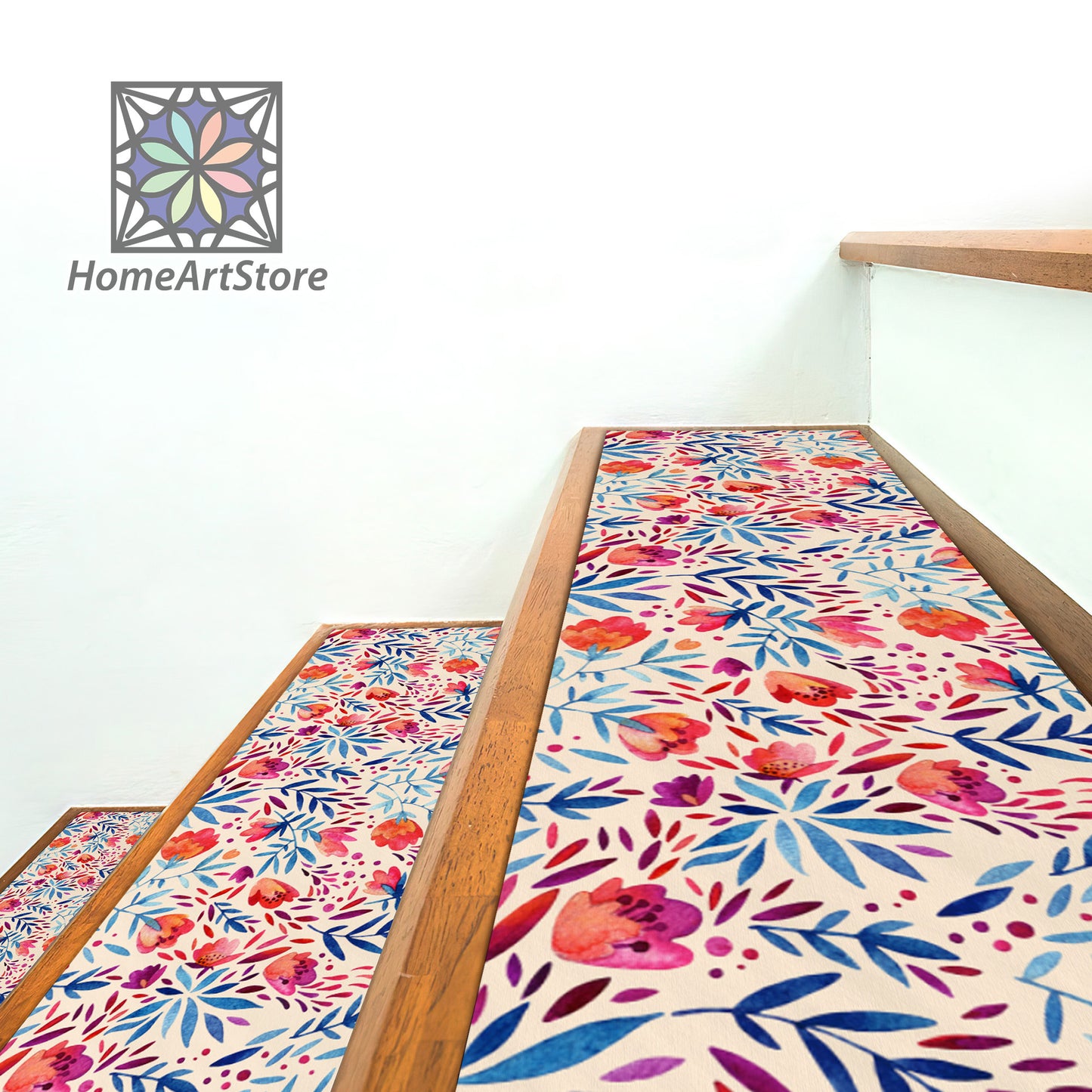 Floral Pattern Stair Rugs, Flower Stair Treads Mats, Non-slip Backing Carpet, Bohemian Home Decor