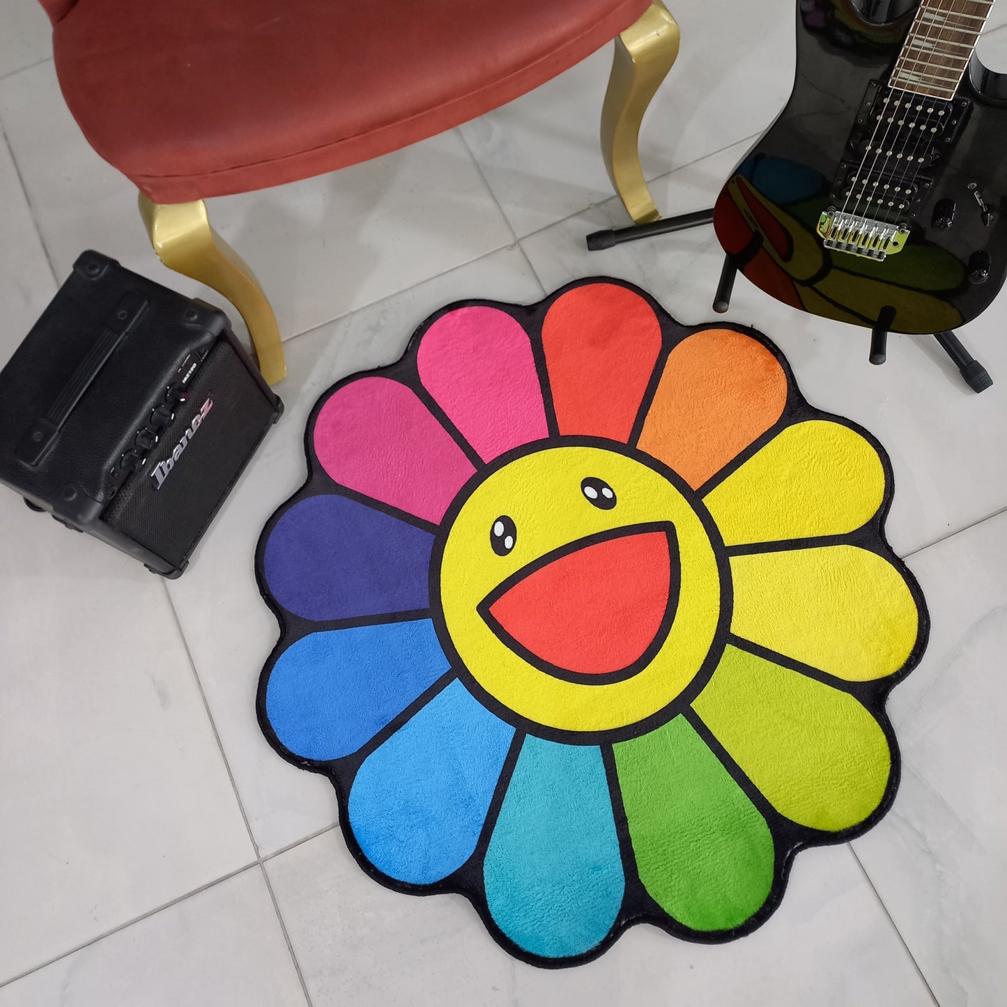 Takashi Murakami Rug, Colorful Daisy Flower Carpet, LGBT Decor, Hypebeast Area Mat, Sneakerhead Gift
