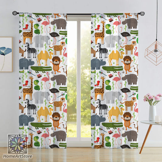 Zoo Animal Pattern Curtain, Nursey Decor, Kids Room Curtain, Cute Animal Curtain, Children Room Curtain